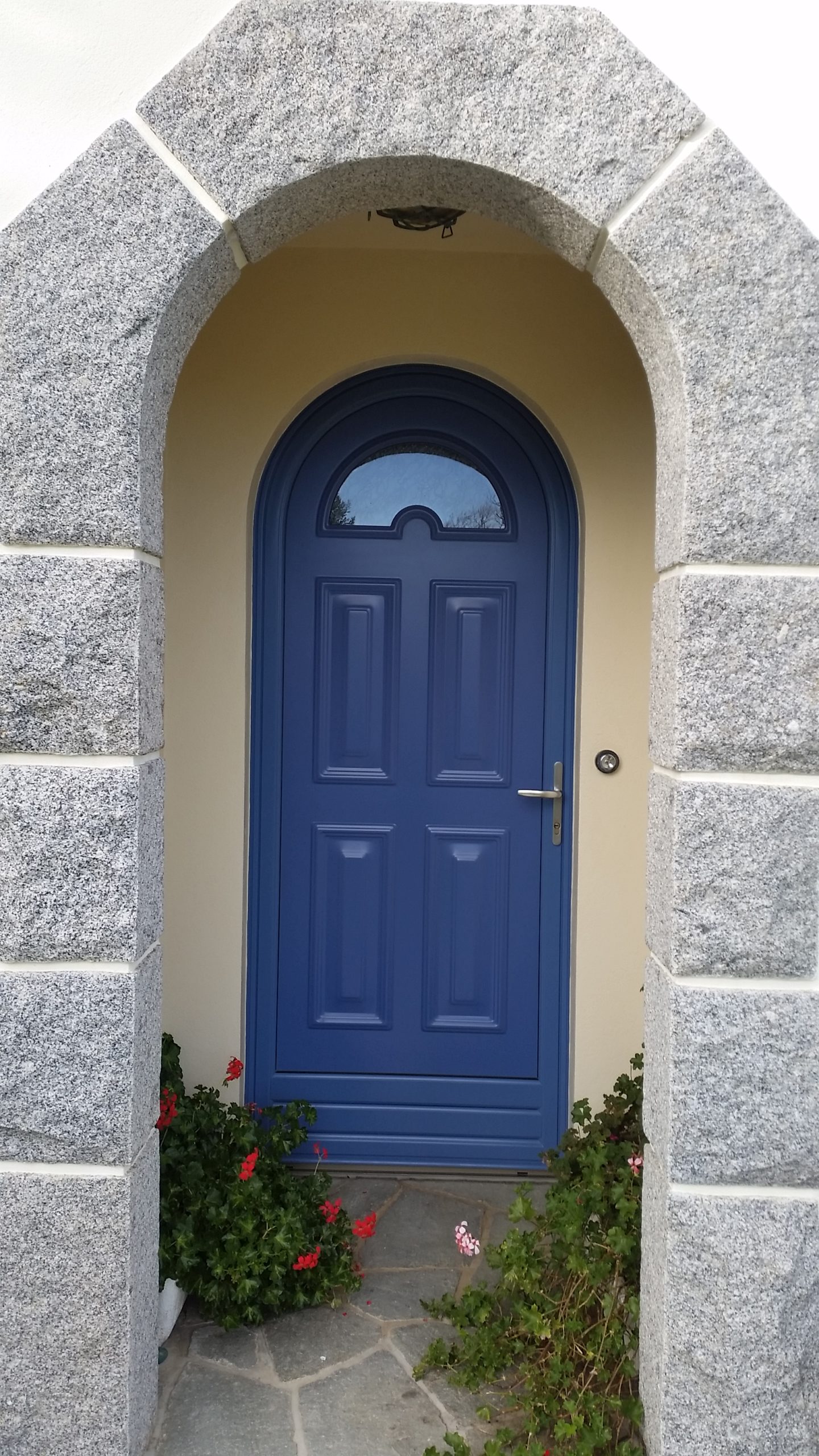 PE Cintree Mixte Treffiagat Porte d'entrée cintrée mixte bois / alu de couleur bleu