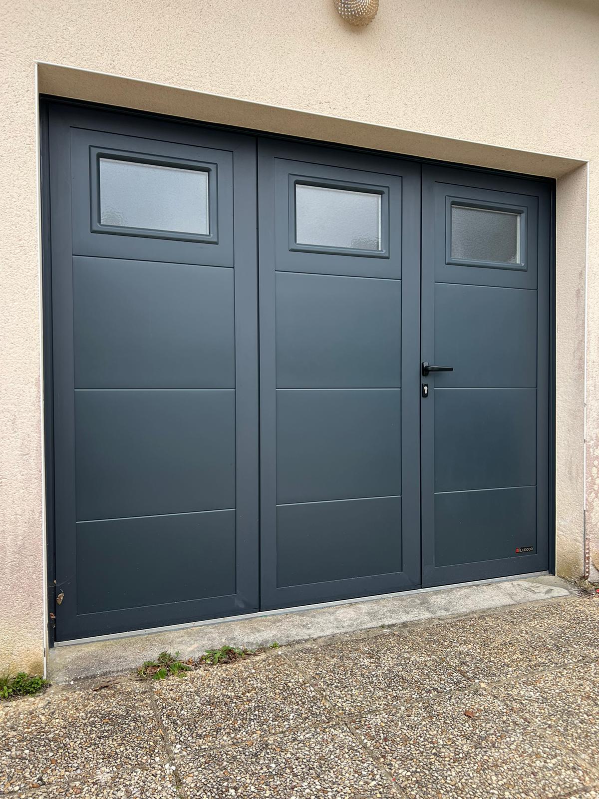 PG OF 3V 7016 Quimper Porte de garage à la française sombre