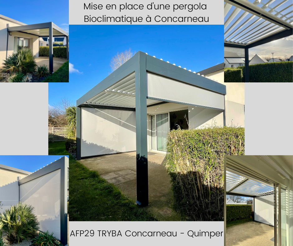 Mise en place pergola bioclimatique Li-Su des Temps par AFP29 à Concarneau