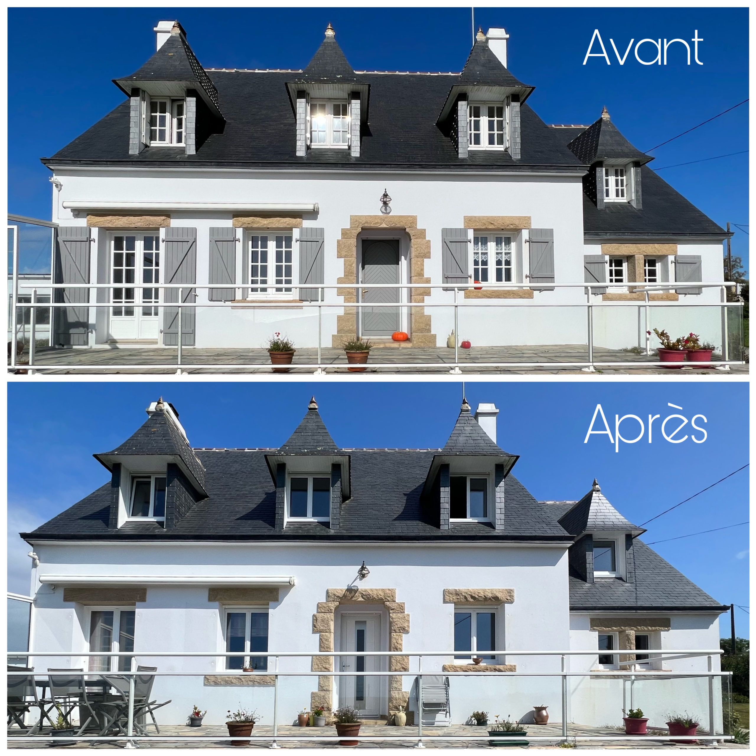 Avant : Après rénovation maison Plogoff Comparatif Avant / Après rénovation d'une maison néo-bretonne à Plogoff (Finistère, 29)