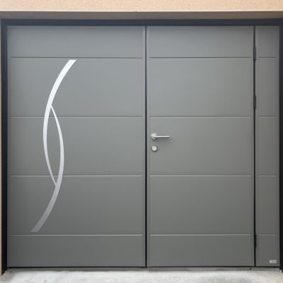 Porte de garage Moos RAL 7039 thermolaqué avec portillon